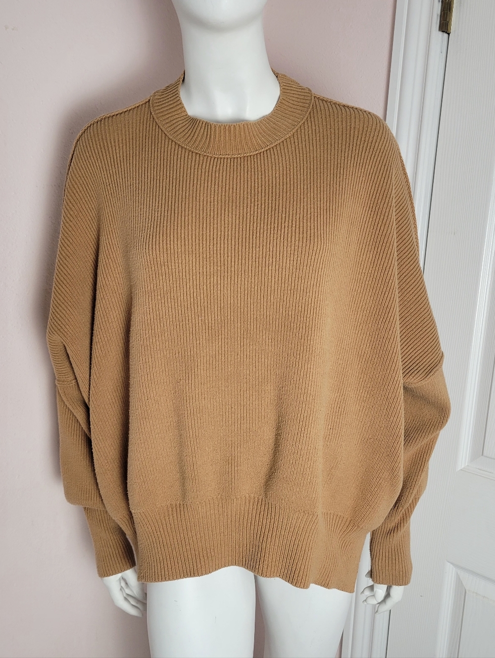 Free People Oversized Chunky Knit Sweater, Brown, Size S/M, Ribbed - Picture 3 of 8